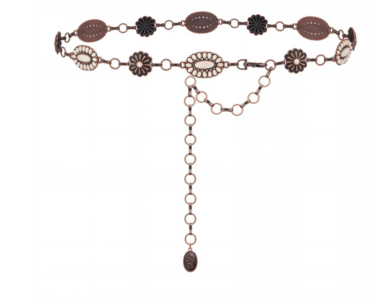 Rustic Couture Western Chain Concho Belt, White Bead RCB-03-115WH