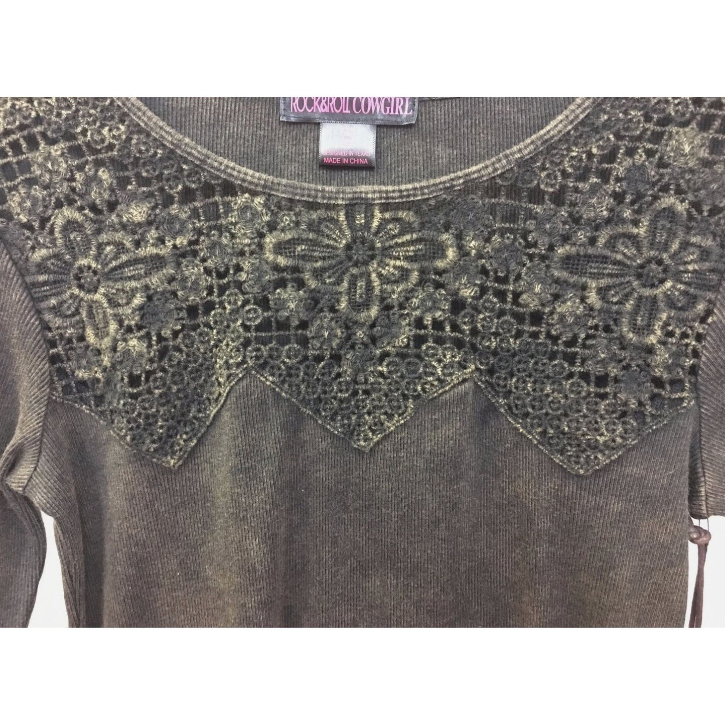 Rock & Roll Cowgirl Junior Long Sleave, Black, Lace, Distressed 48T9233
