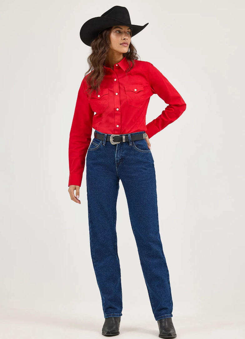 Wrangler Ladies Western Shirt, Retro Long Sleeve, Red 112358017
