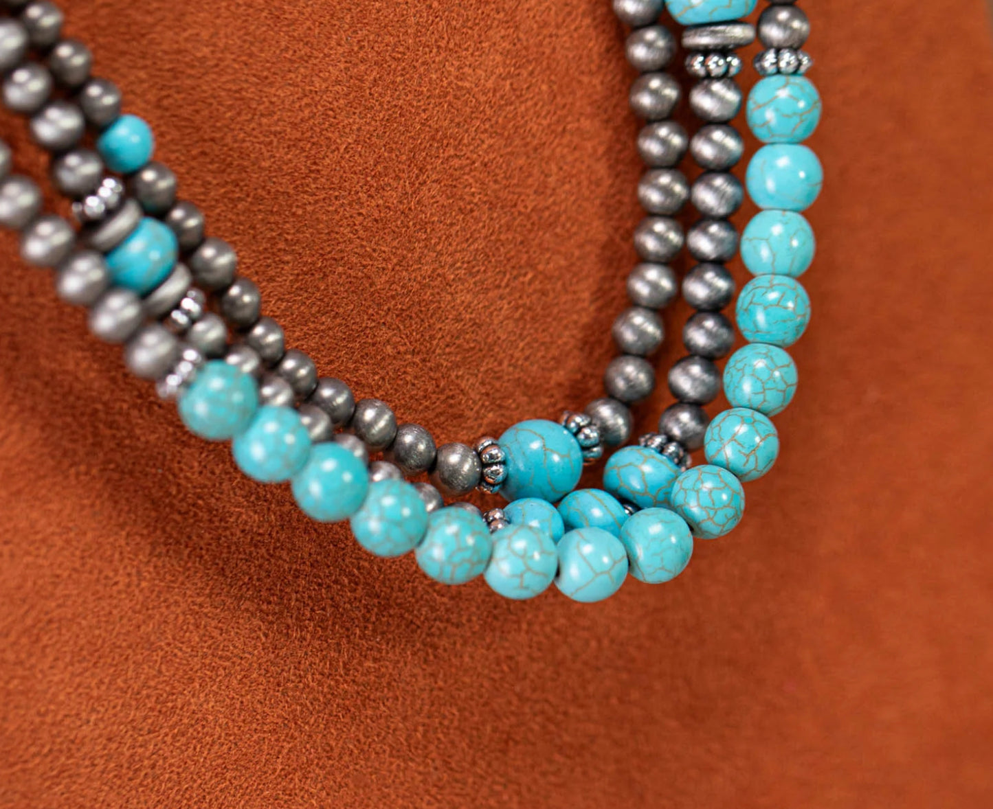 Rustic Coutoure Turquoise Beaded Layered Necklace Earrings Set RNS-1035