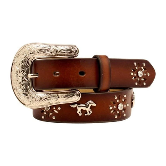 Ariat Kids Belt -Leather, Horse Cocho, Rhinestone Flower Cut-out A1305202