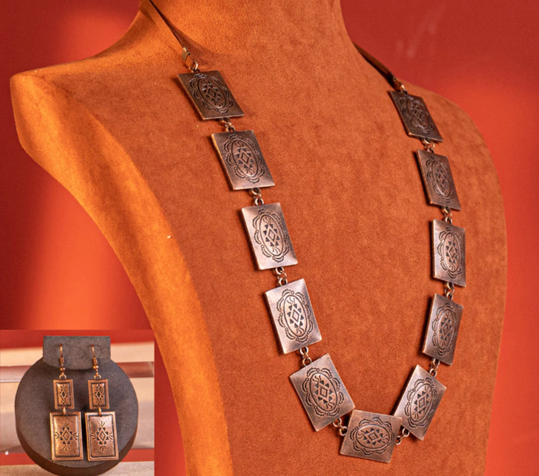 Wrangler Jewelry Set Bronze Concho, Chain w/Leather WNS-1021BZ