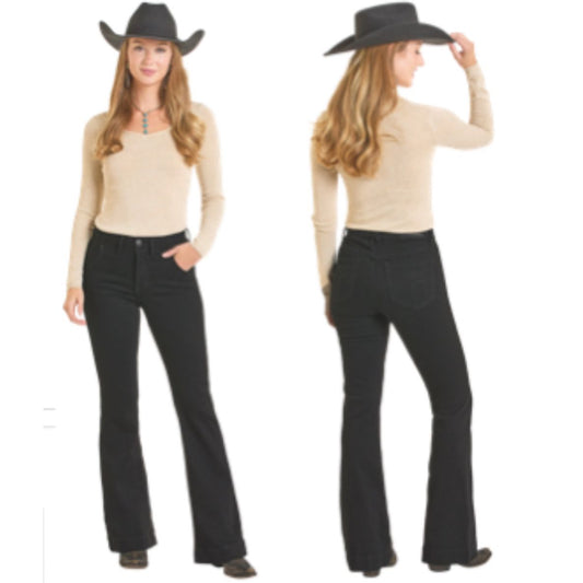 Rock & Roll Denim Ladies Trouser -Black, High Rise, Bootstitch BW5HD07208