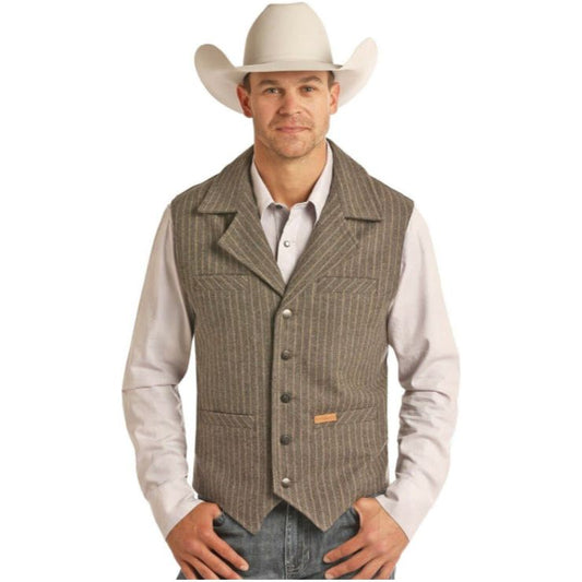 POWDER RIVER OUTFITTERS Preium Wool MENS  Taupe pin stripe VEST 98-2633