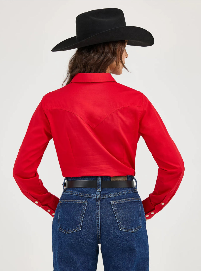 Wrangler Ladies Western Shirt, Retro Long Sleeve, Red 112358017