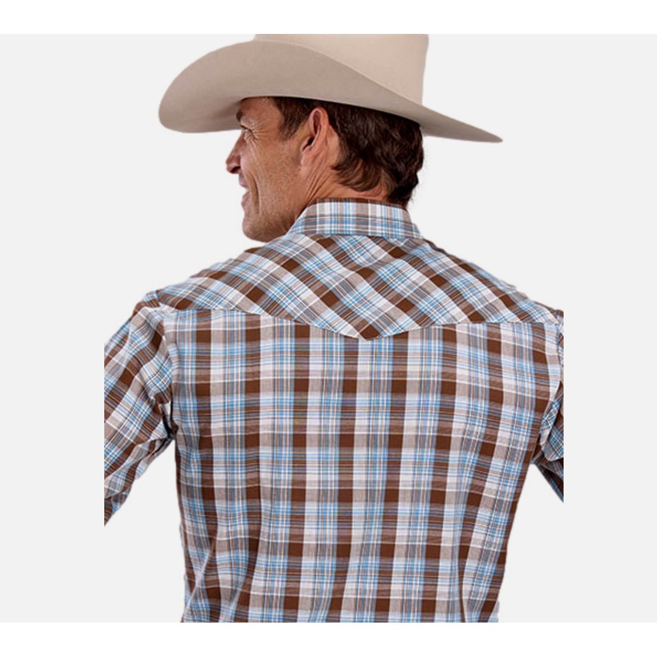 Roper Men’s Western Shirt - Long Sleeve, Snap, Blue Brown Plaid 1-01-101-4064