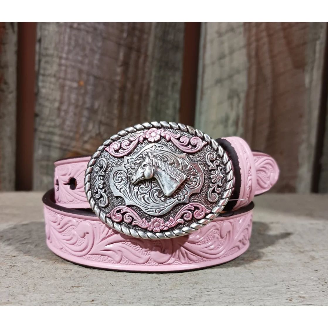 Nocona Baby Buckle - Infant Girls Belt -  3/4" Floral Embossed Pink N4441930