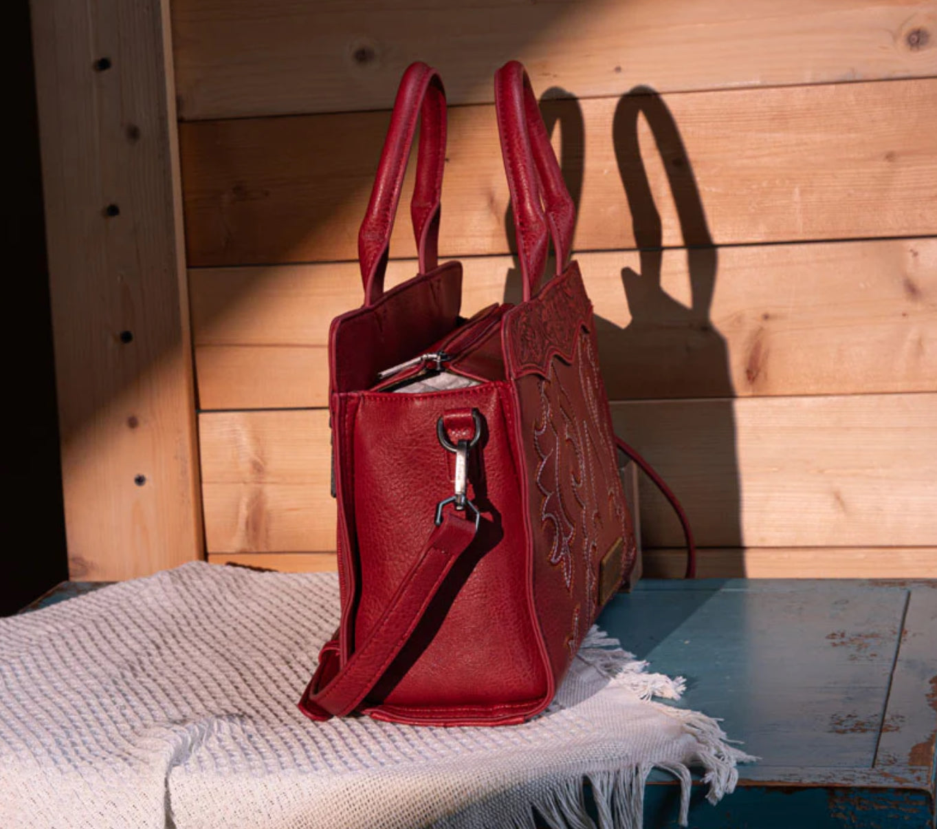 Wrangler Ladies Bootstitch Mini Top Handle, Crossbody, Tote, WG145-9250 Red or Jean