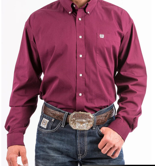 Cinch Men’s Western Shirt - Button Front,Burgandy MTW104239X