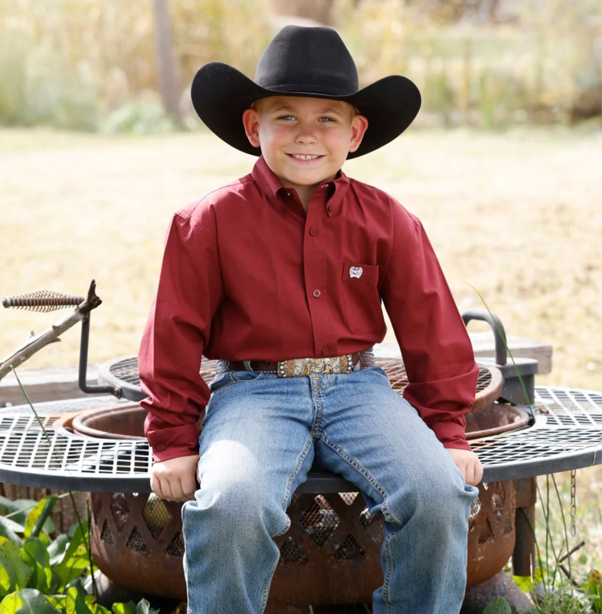 Cinch Boy's Youth Burgundy stripe Button Down MTW7060426