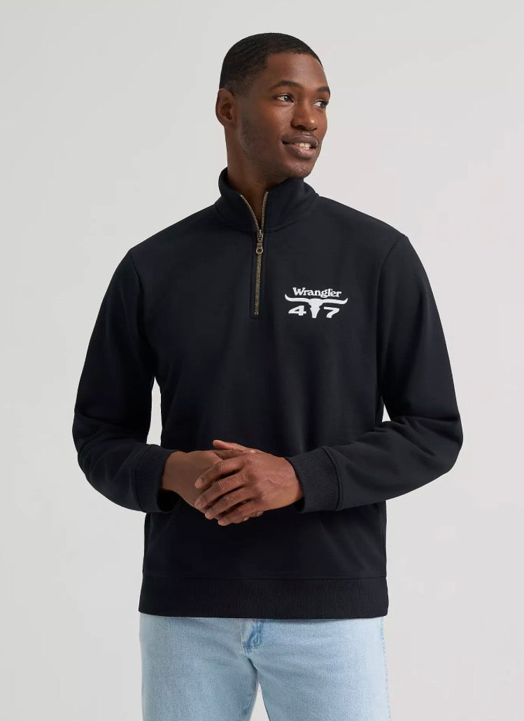 Wrangler Men’s 1/4 Zip Sweatshirt, Black, 112384017