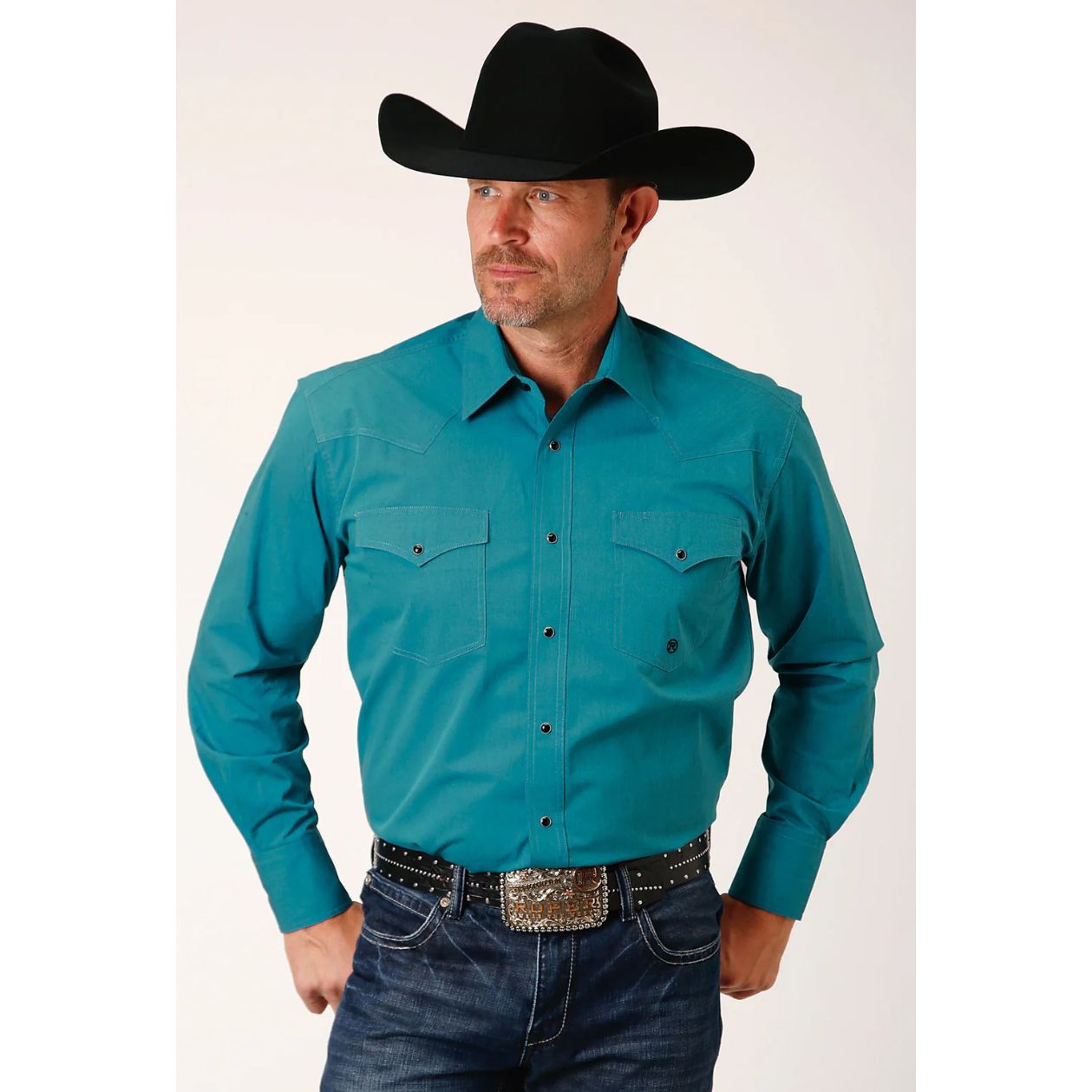 Roper Men’s Snap Shirt, Poplin, teal 03-01-765-672
