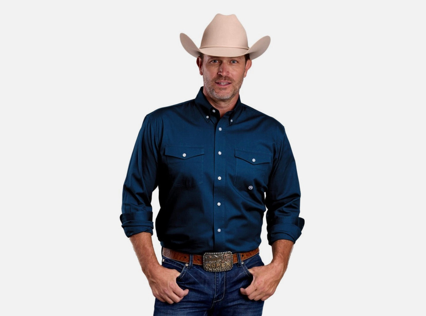 Roper Men’s Long Sleeve Western Button Shirt, Midnight Blue 3-01-365-4102
