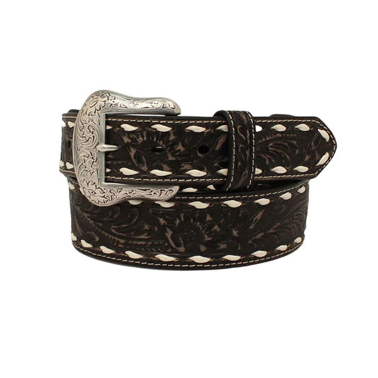 Nocona Men’s Belt,- Tooled, Whipstitch, Distressed Black, N210005101