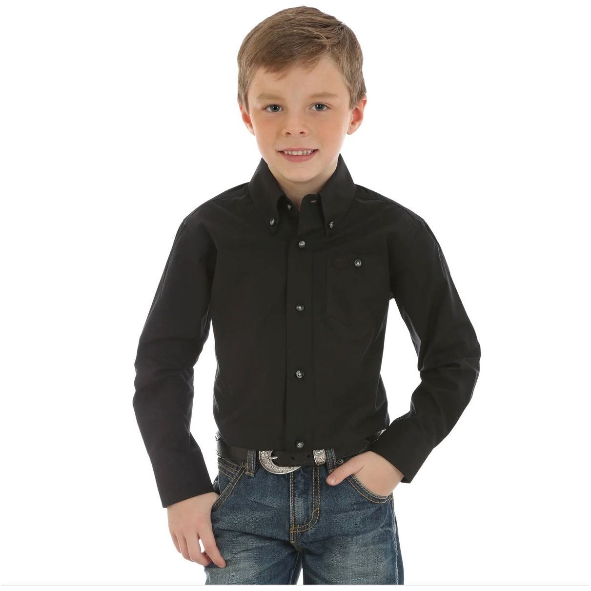 Wrangler Boys Black Button Down