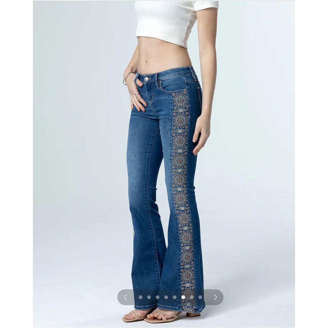 Miss Me Ladies Jean - MID-RISE FLARE, Towering Floral Flare M2329F