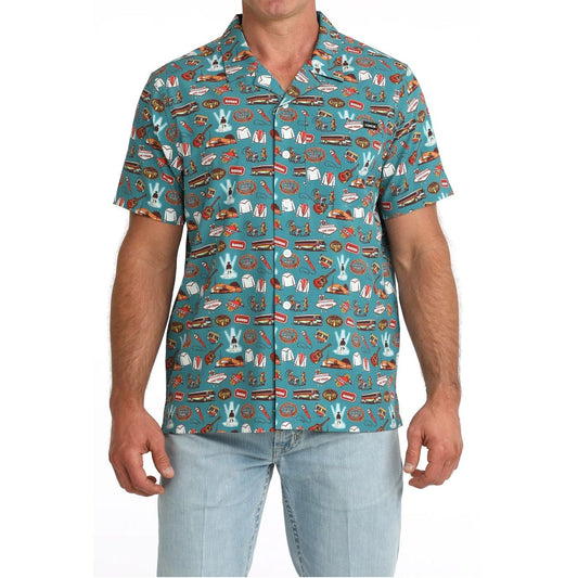 Cinch Men's Camp Short Sleeve, Las Vegas, Teal Button Down Shirt MTW1401055