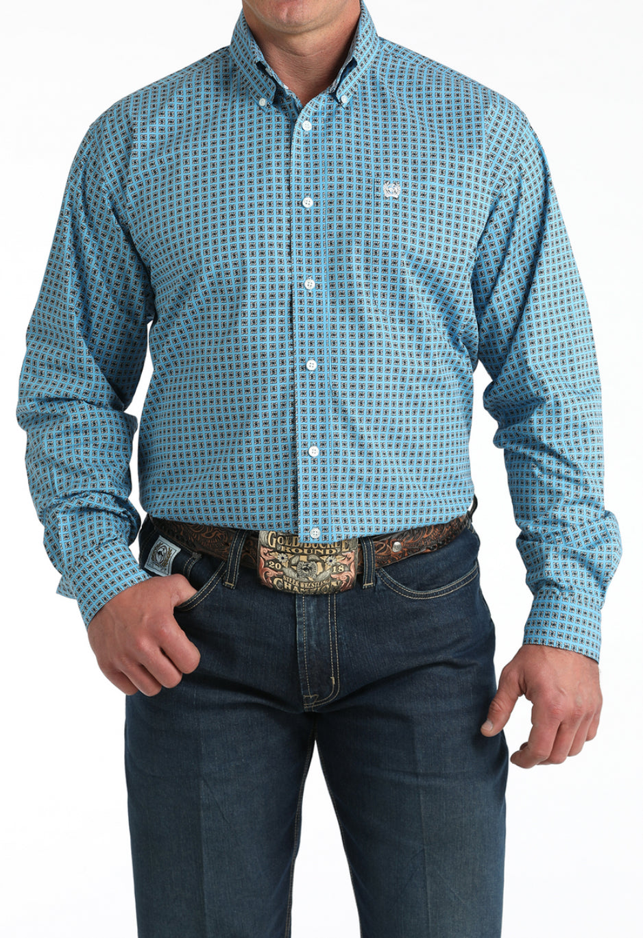 Cinch Men’s Button Down Western Shirt, Blue, MTW1106008