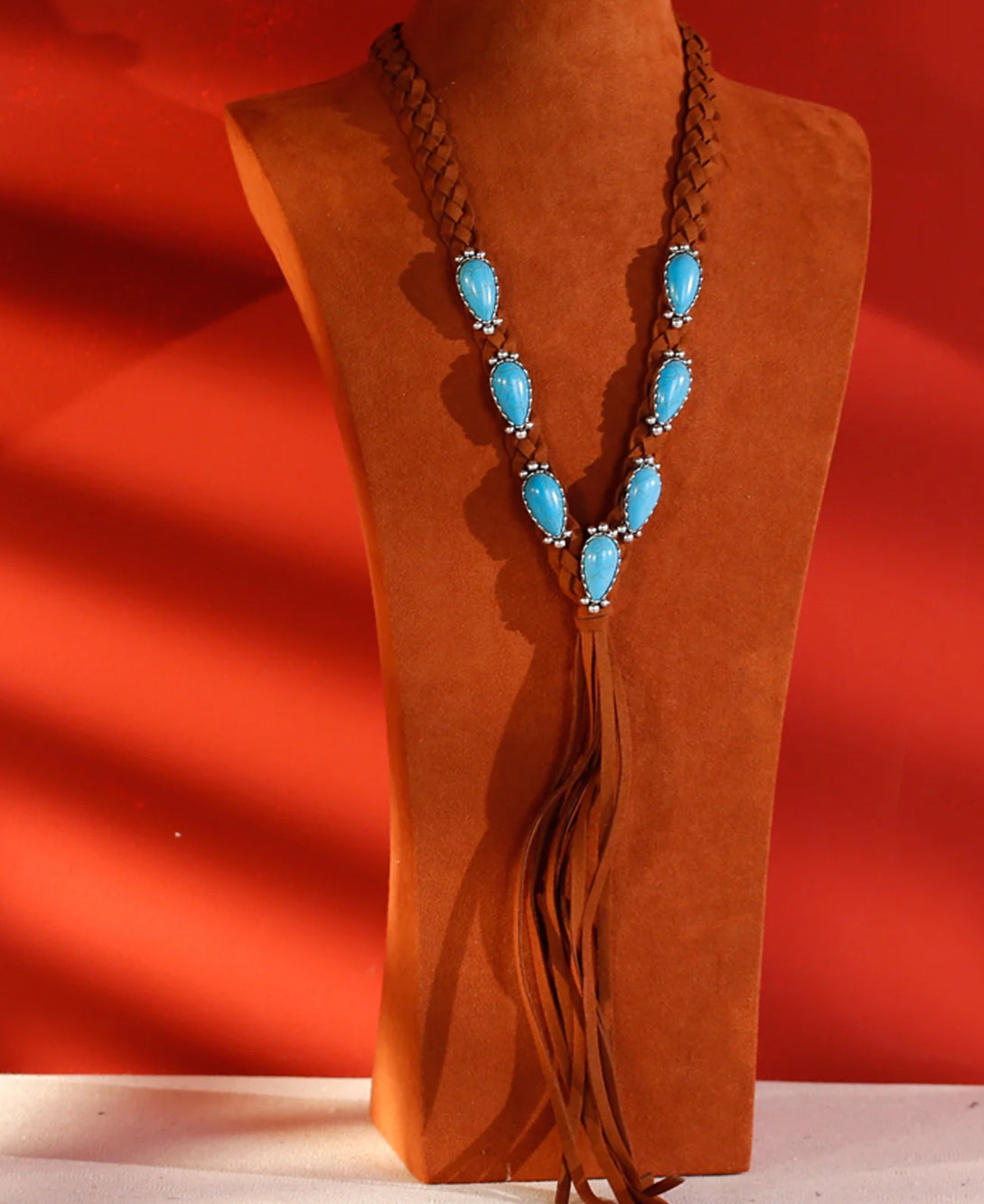 Rustic Coutoure Necklace Braided Leather & Turquoise RNS-1014TQ