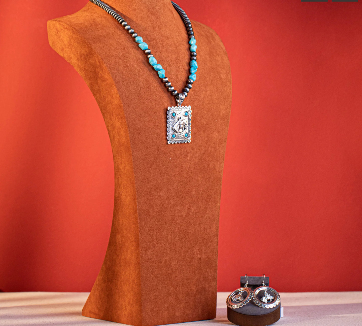 Wrangler Jewelry Set Blue Bead w/ Horse WNS-1040TQ