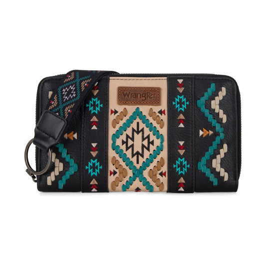 Wrangler Wrangler Southwestern Embroidered Wallet, Black or Brown or Jean WG2214-W006