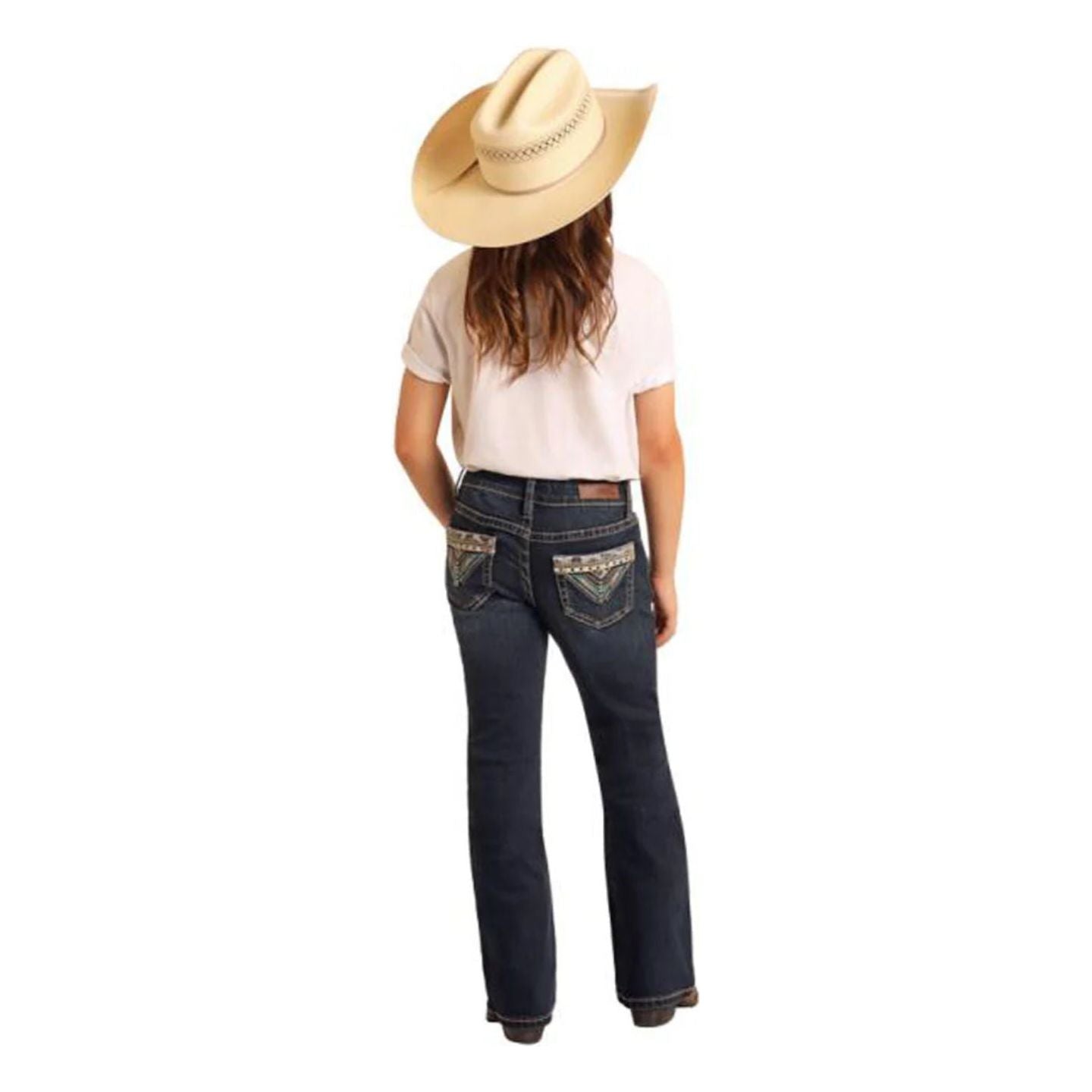 Rock & Roll Girls' Jean - Embroidered Pockets, Dark awash Bootcut  BG4MD06087