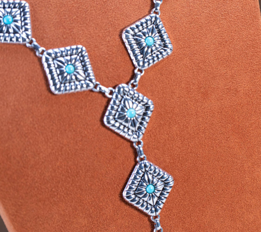 Rustic Coutoure Necklace Leather, Silver Concho & Turquoise RNS-1054TQ