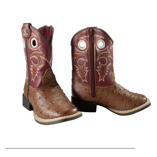 Twister Toddler & Youth Western Boot, Square Toe, Ostrich Print 443010004