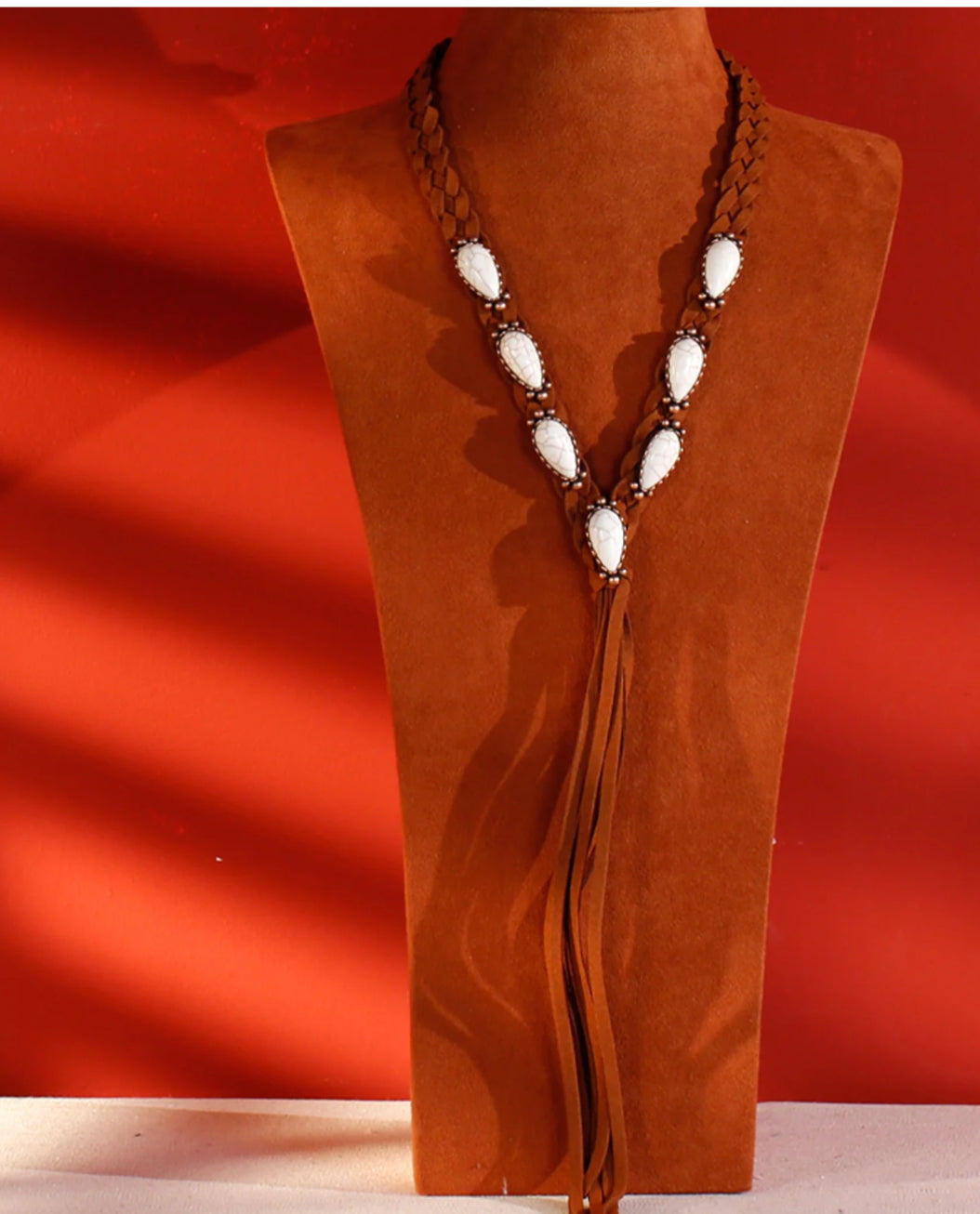 Rustic Coutoure Necklace Braided Leather & White Bullalo RNS-1014WT