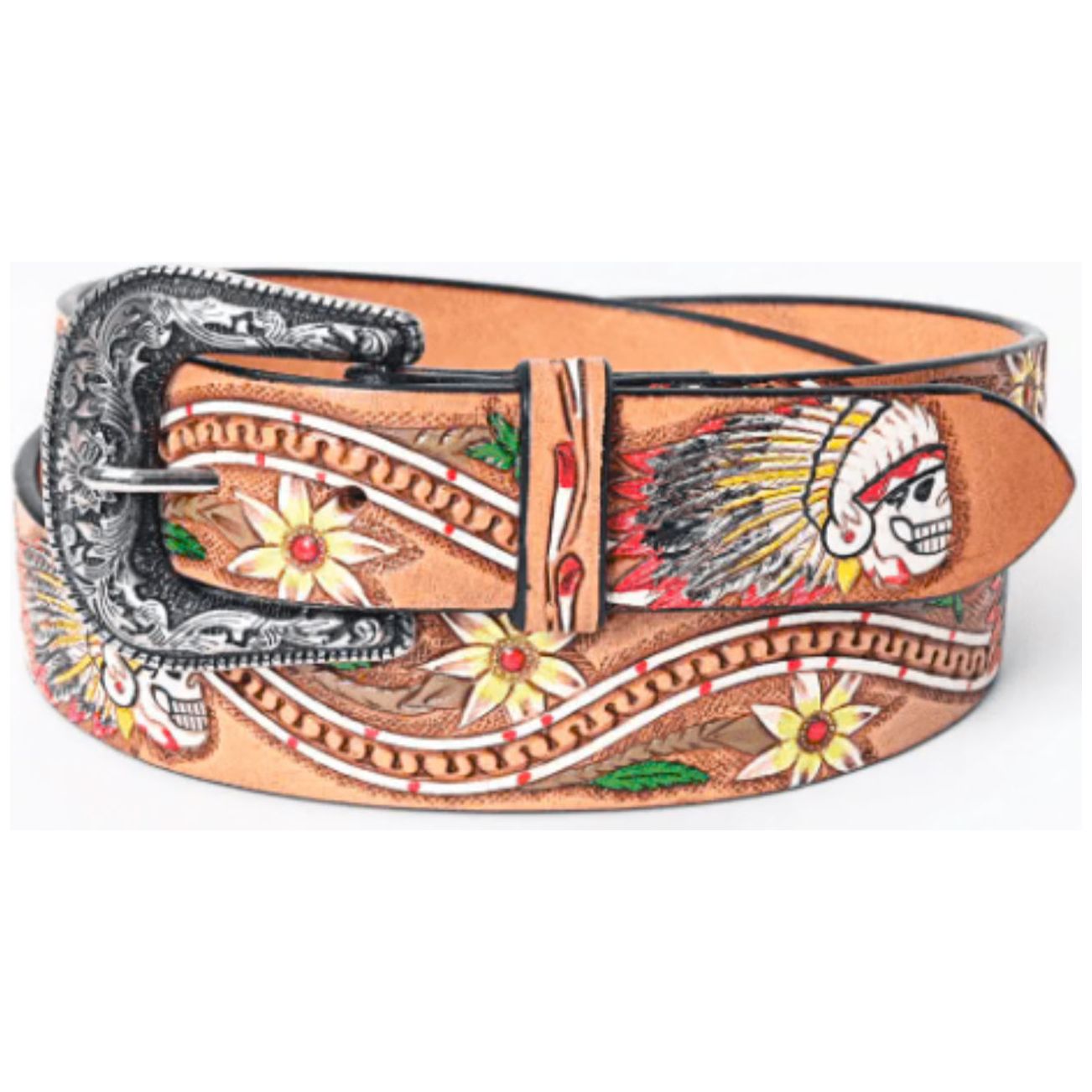 American Darling Belt Men’s / Ladies - Hand tooled Skull Headdress ADBLF168