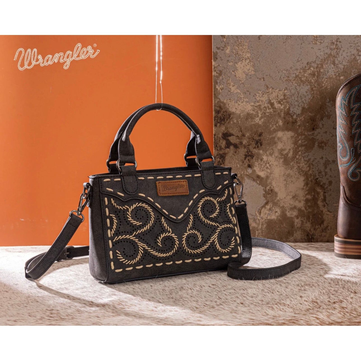 WRANGLER Purse, Tote, Crossbody, Brown, Tooled WG250-81202JN