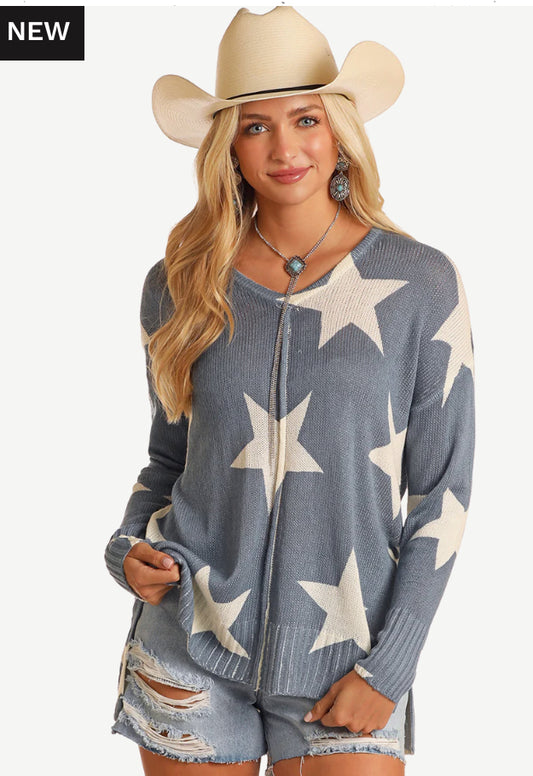 Rock & Roll Ladies Star Print Sweater BW32T05903