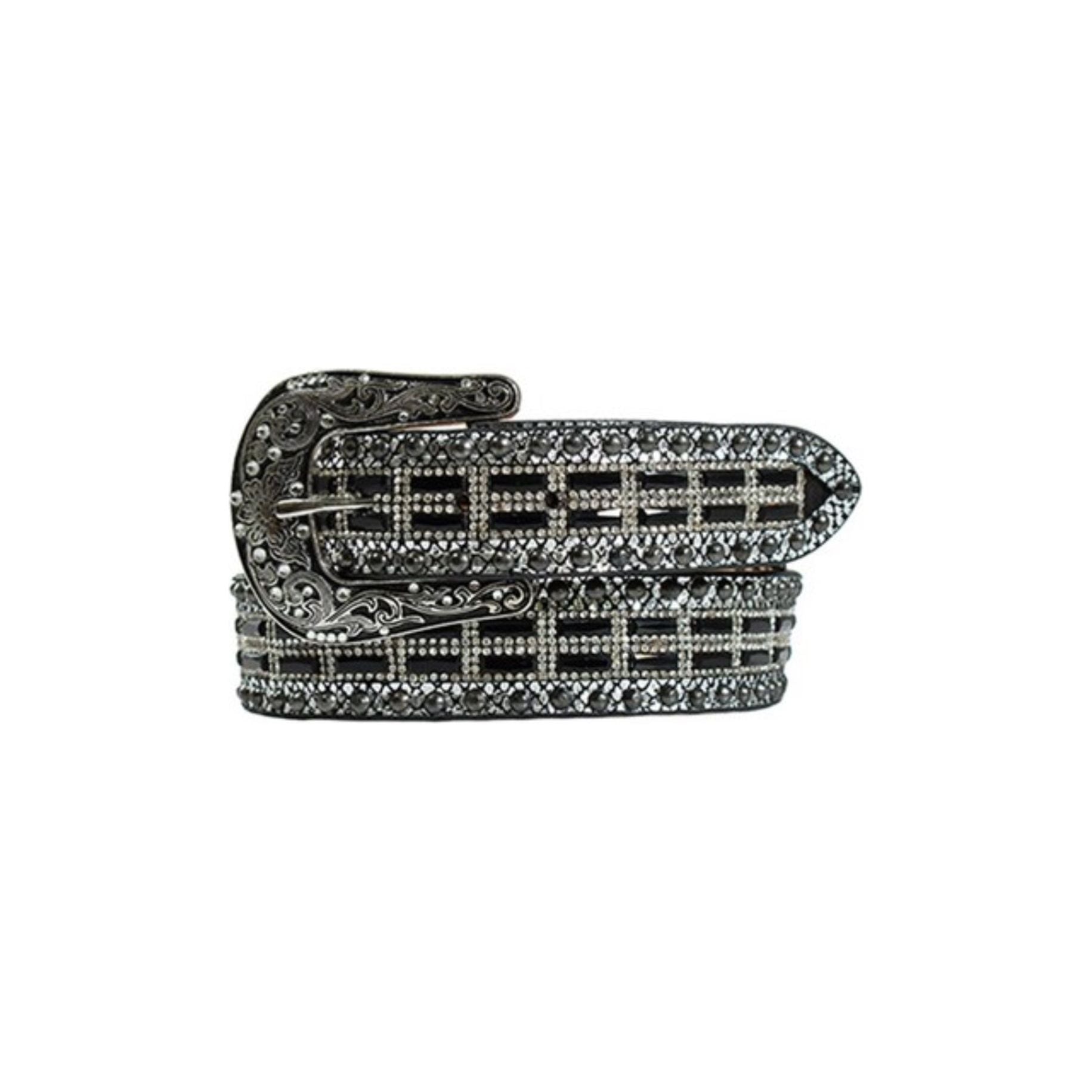 Nocona - Ladies BELT, Metallic Lizard Stud Crystal Black Leather N320004601