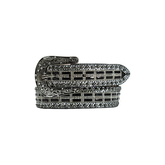 Nocona - Ladies BELT, Metallic Lizard Stud Crystal Black Leather N320004601