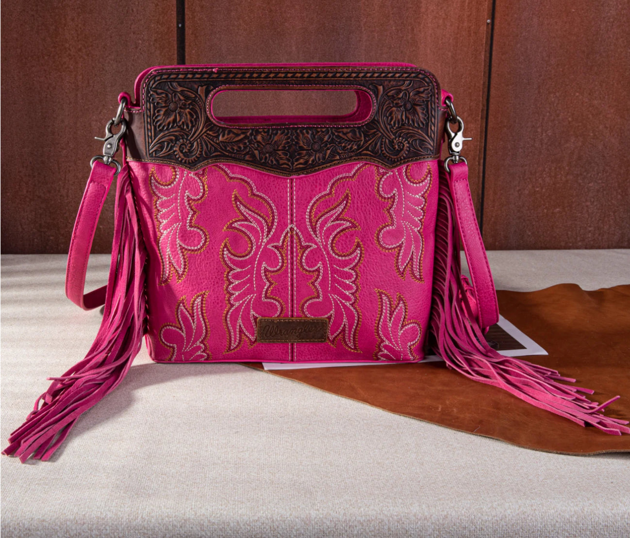 Wrangler Ladies Top Handle Bootstitch Fringe Tote/Crossbody - WG110-G2010 Black or Hot Pink