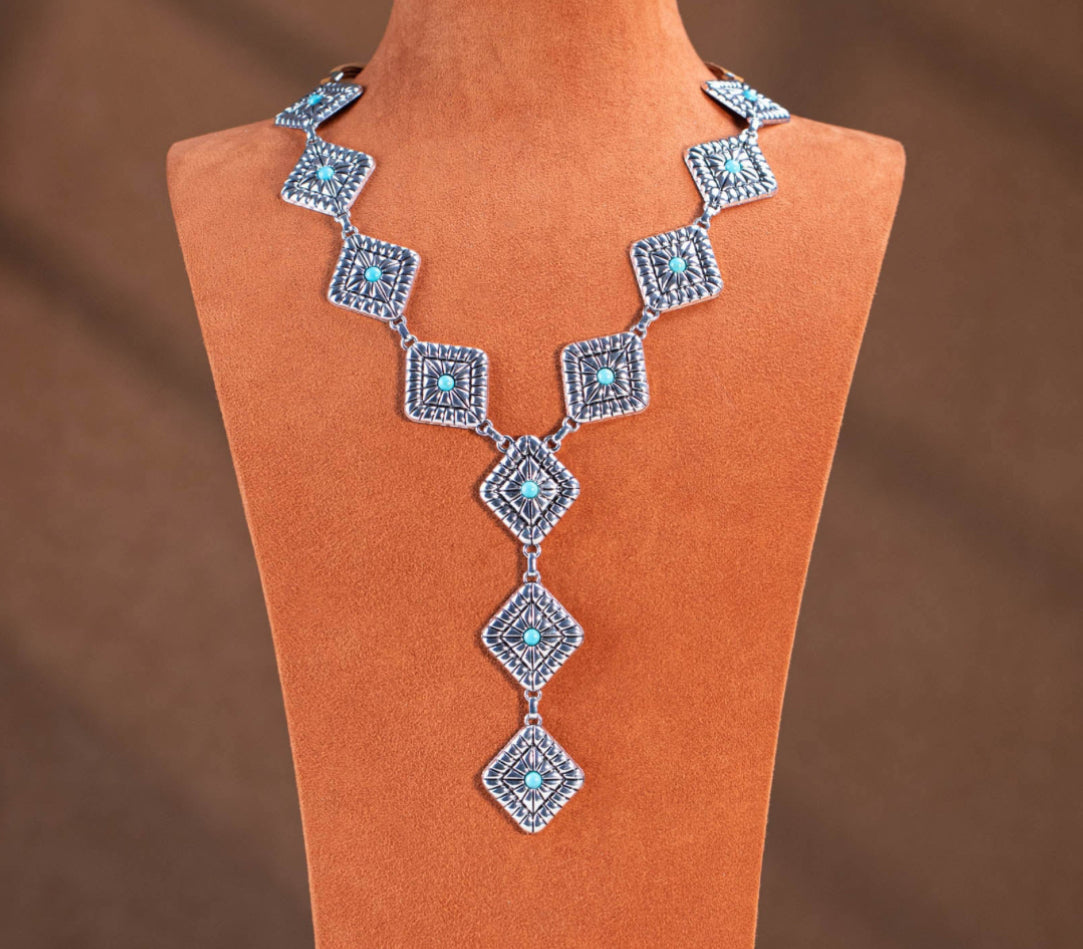 Rustic Coutoure Necklace Leather, Silver Concho & Turquoise RNS-1054TQ