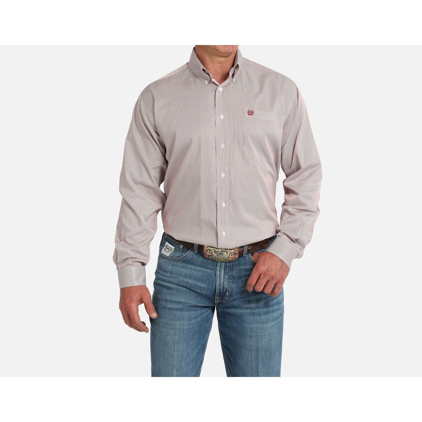 CINCH - Men LONG SLEEVE BUTTON-DOWN SHIRT, Pink Pin Stripe MTW1105924