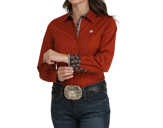 CINCH - Ladies Western Shirt, BUTTON-DOWN, Rust- MSW9165073