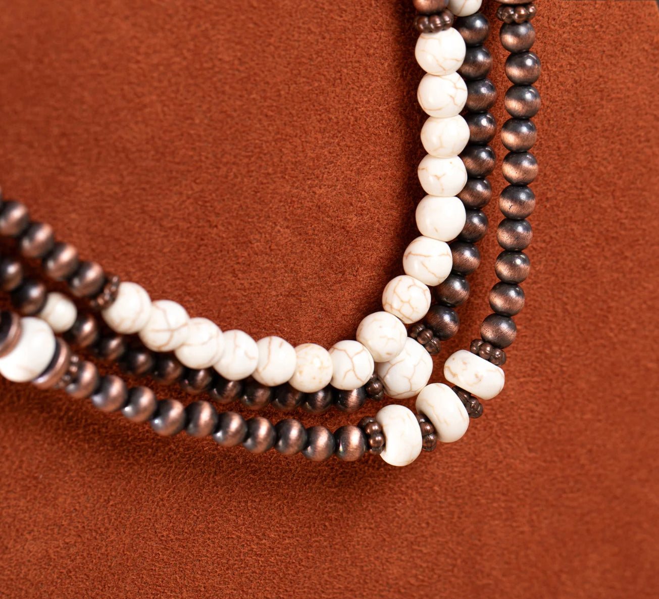 Rustic Coutoure White Beaded Layered Necklace Earrings Set RNS-1035WT