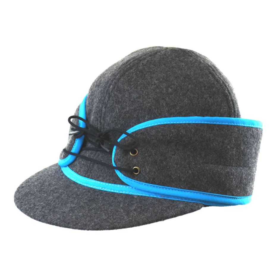 CROWNCAP Charcoal/ Blue Wool Blend Railroad Hat w/ Ponytail Hole 1-170L-PT