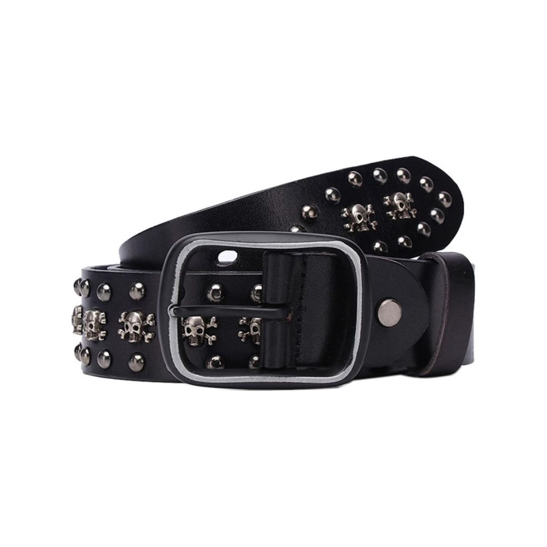 - Ladies- BELT - Studded, Leather, Skull Embellishment,  Punk Rock Unisex 110CM