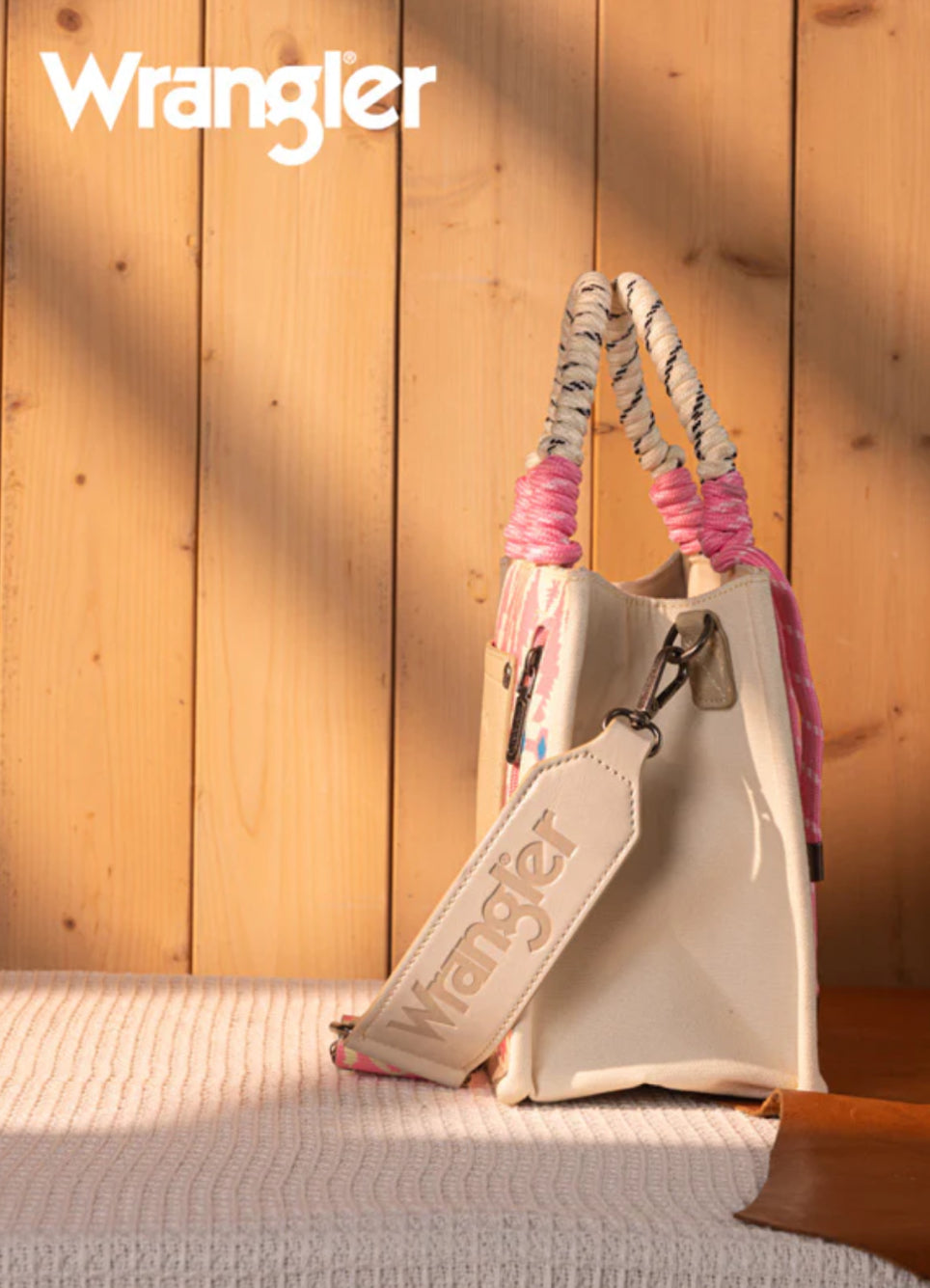 Wrangler Ladies Aztec Print Rope Tote/Crossbody - Light Pink WG206-8122SLPK