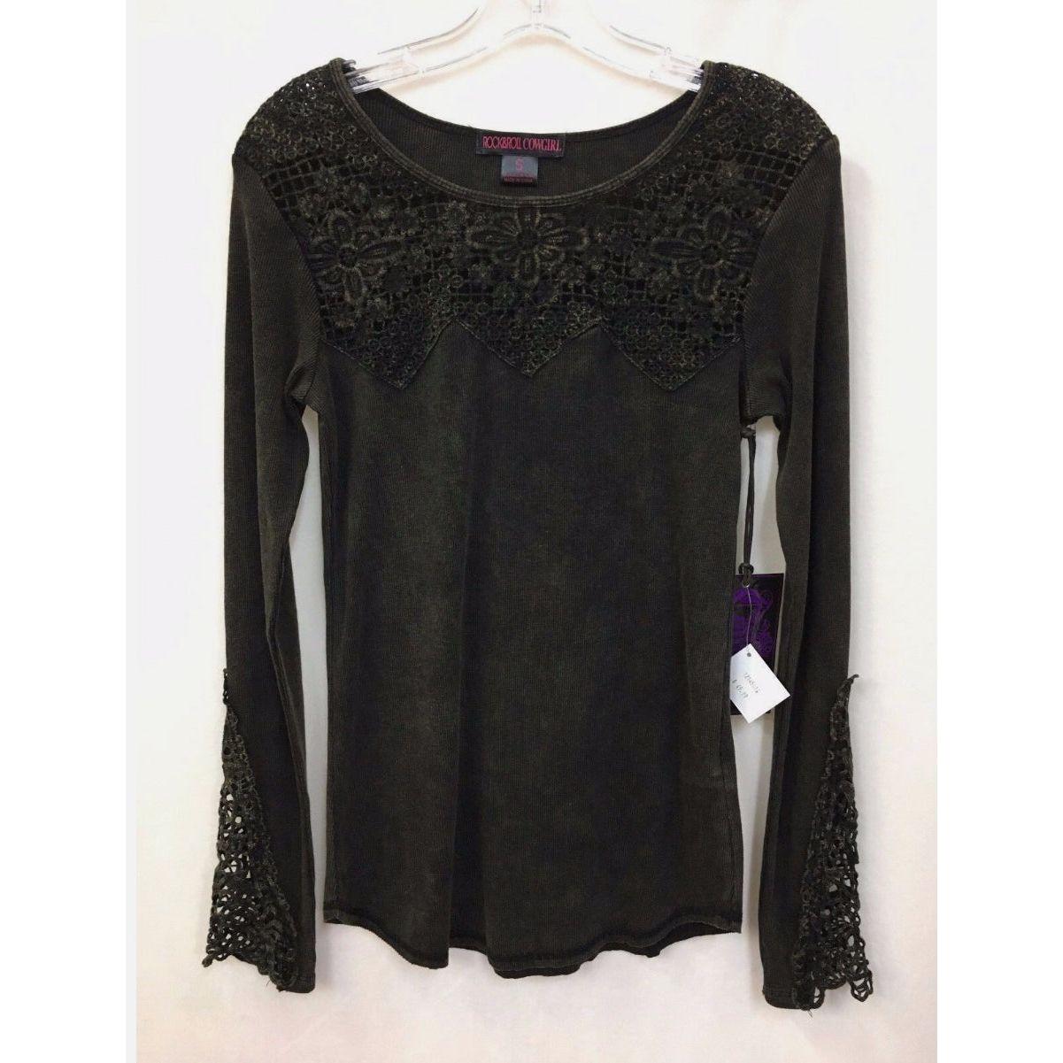 Rock & Roll Cowgirl Junior Long Sleave, Black, Lace, Distressed 48T9233
