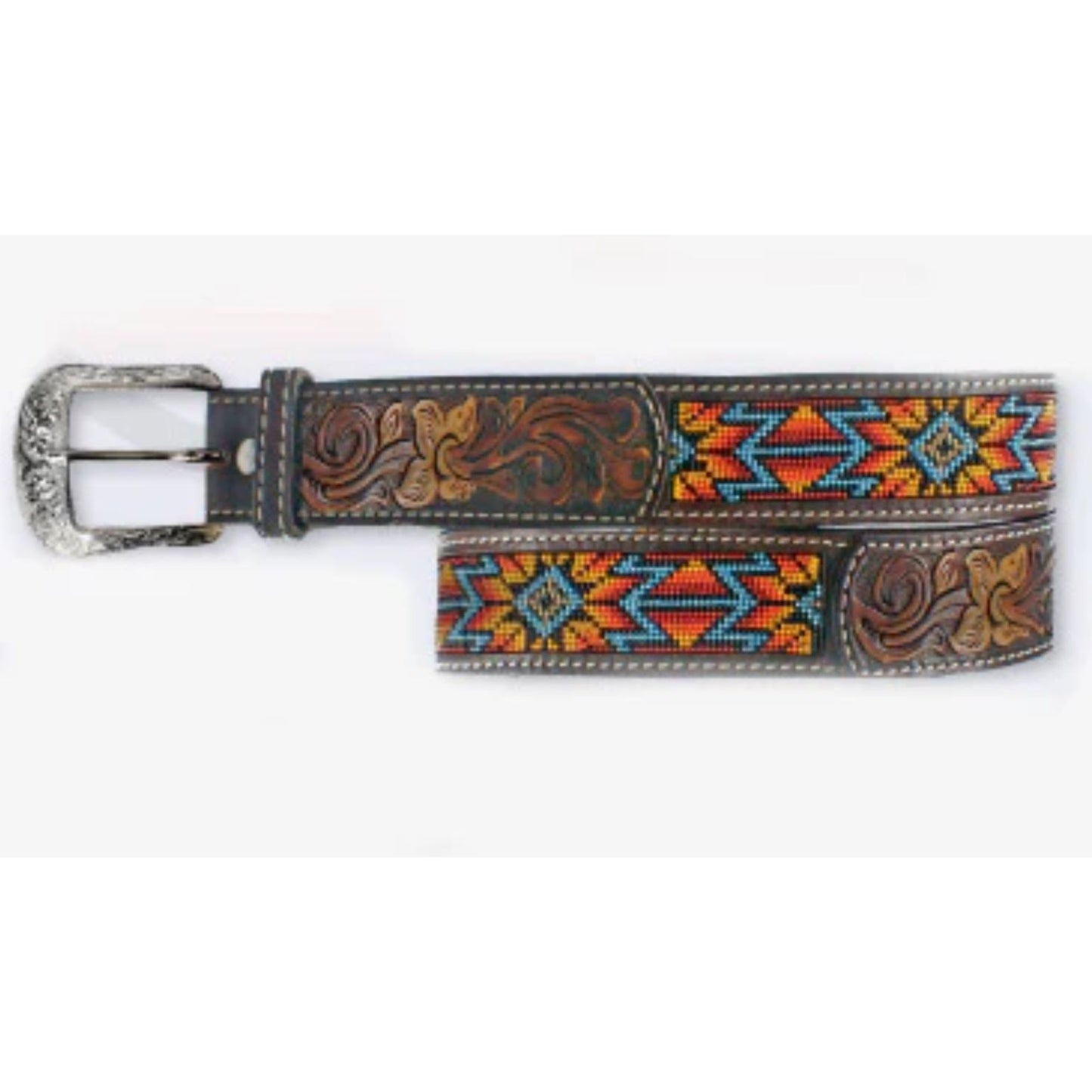 Twisted X Men’s Belt- tooled and beaded orange, red, yellow, blue XIBB100