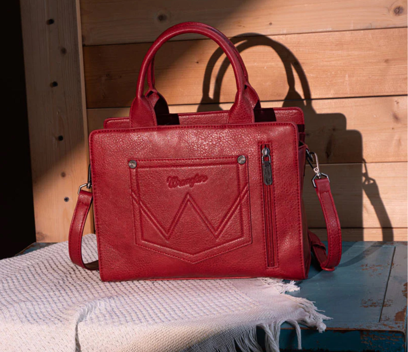 Wrangler Ladies Bootstitch Mini Top Handle, Crossbody, Tote, WG145-9250 Red or Jean