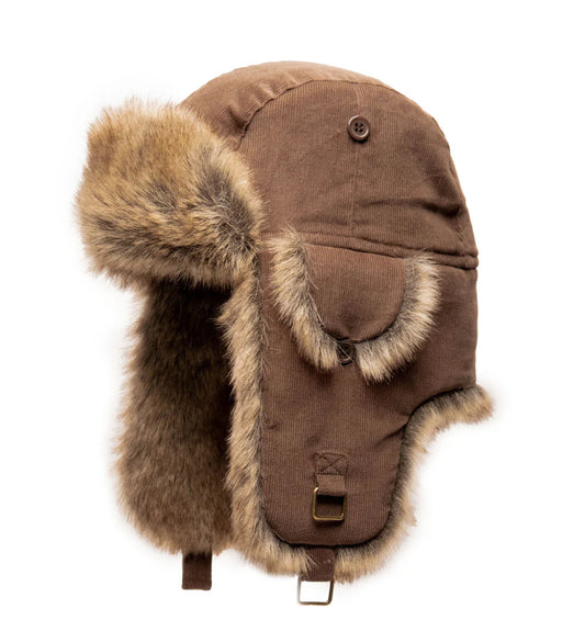CrownCap Faux Fur Aviator with Fine Wale Cotton Corduroy Cover Winter Hat 1-47042