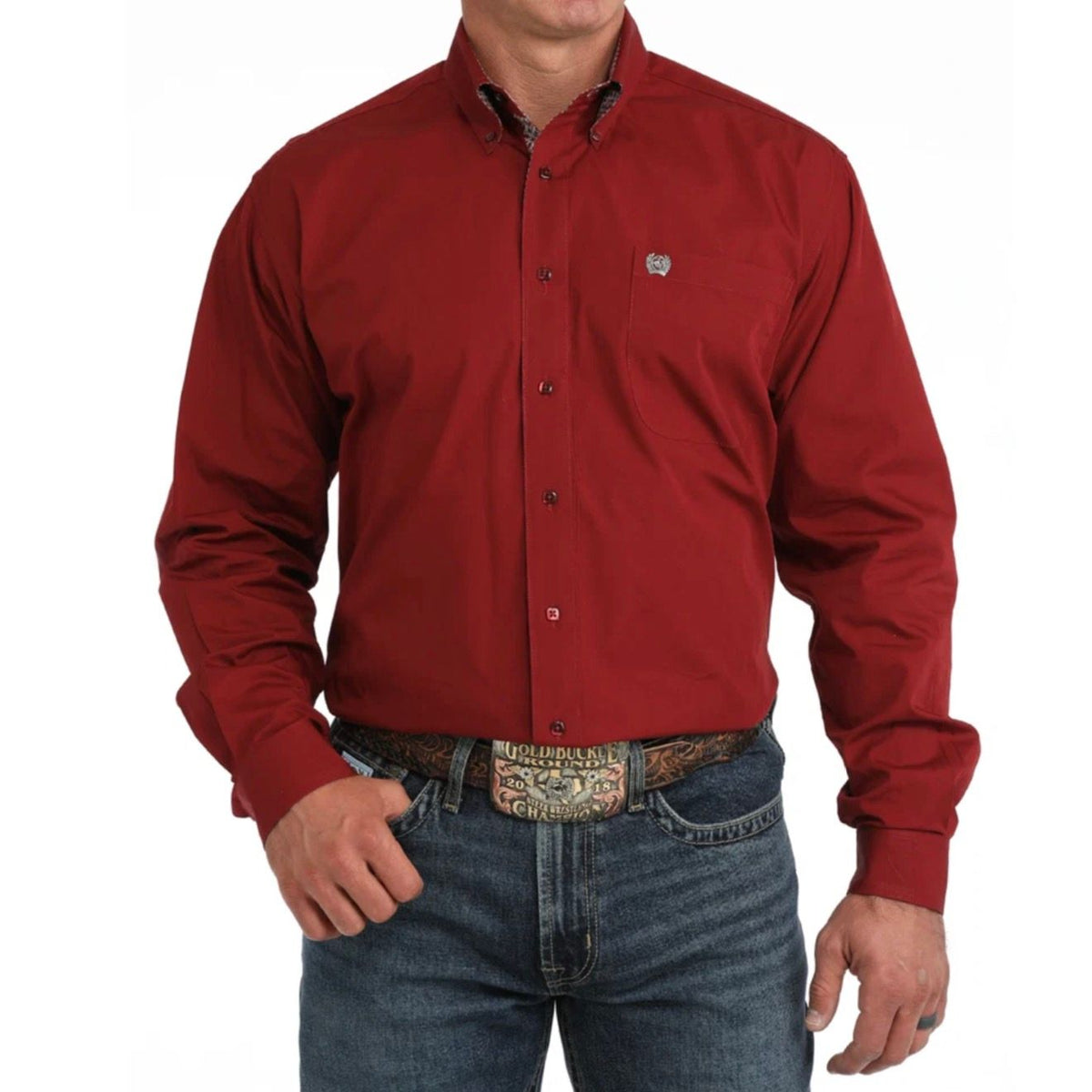 Cinch Men's Solid Burgundy Button Down Shirt MTW1106139
