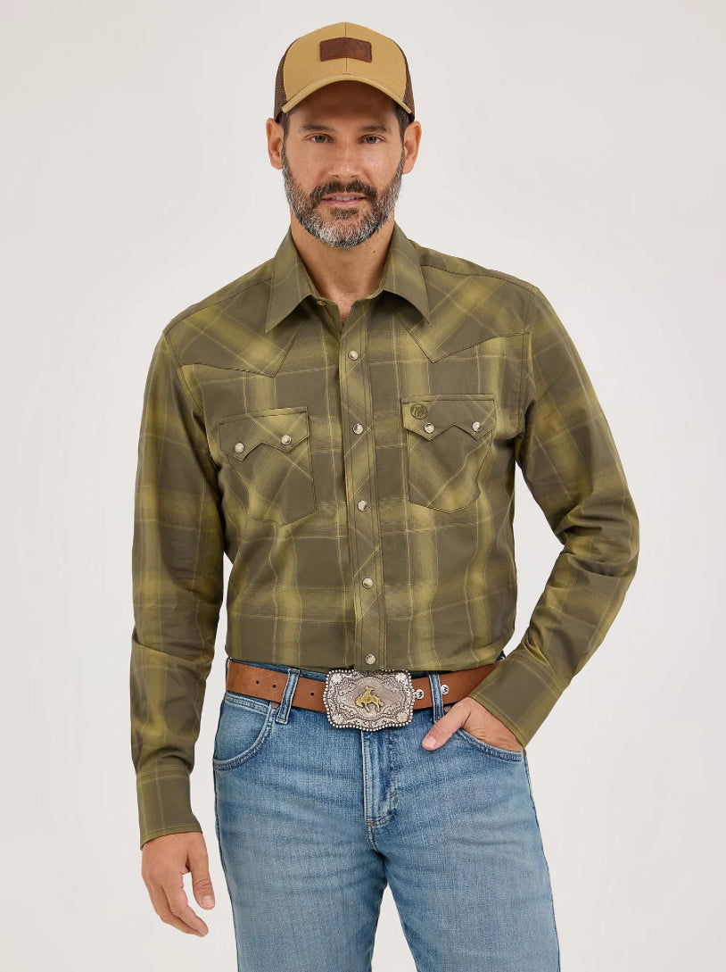 Wrangler Mens Retro® Snap Western Shirt, Green Plaid - 112369543