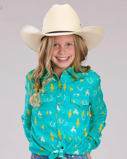 Roper Girl's Western Shirt - Long Sleeve, Snap, Turquoise 03-080-0590-4072