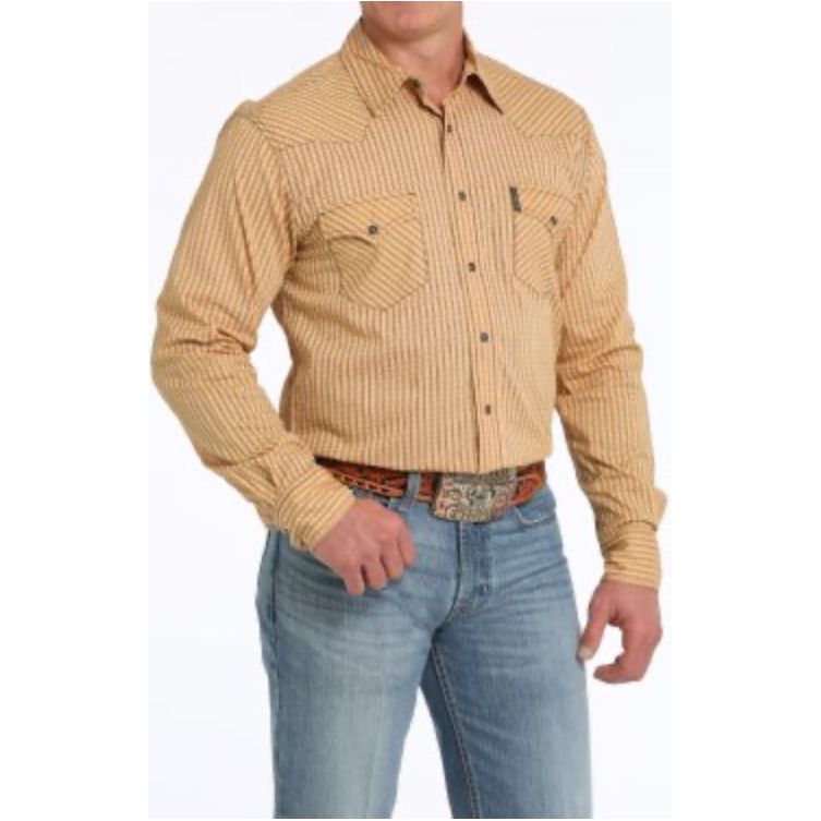 MEN'S MODERN FIT STRIPE SNAP FRONT WESTERN SHIRT - GOLD MTW1303082